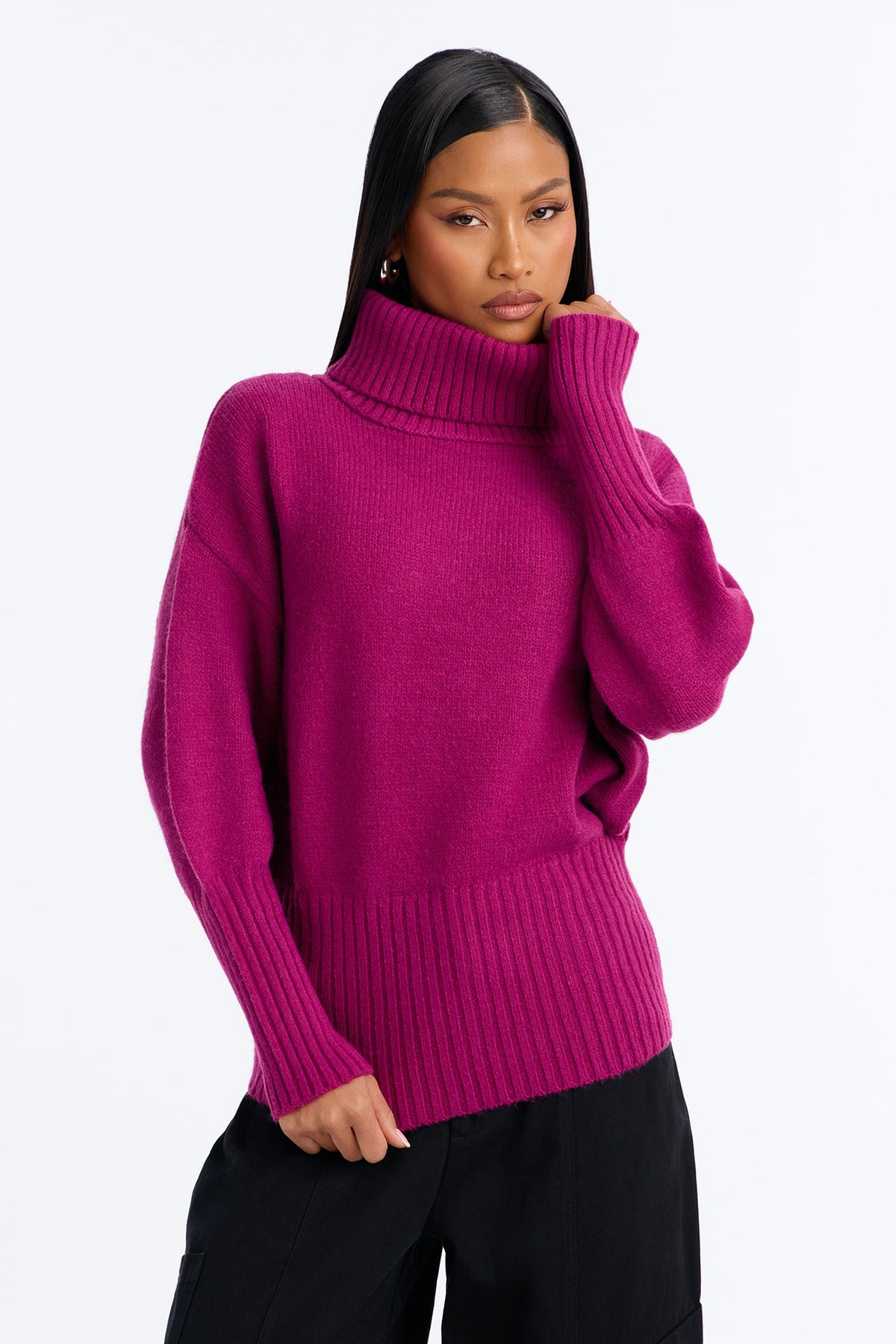 Keep Me Warm Chunky Funnel Neck Sweater - Magenta