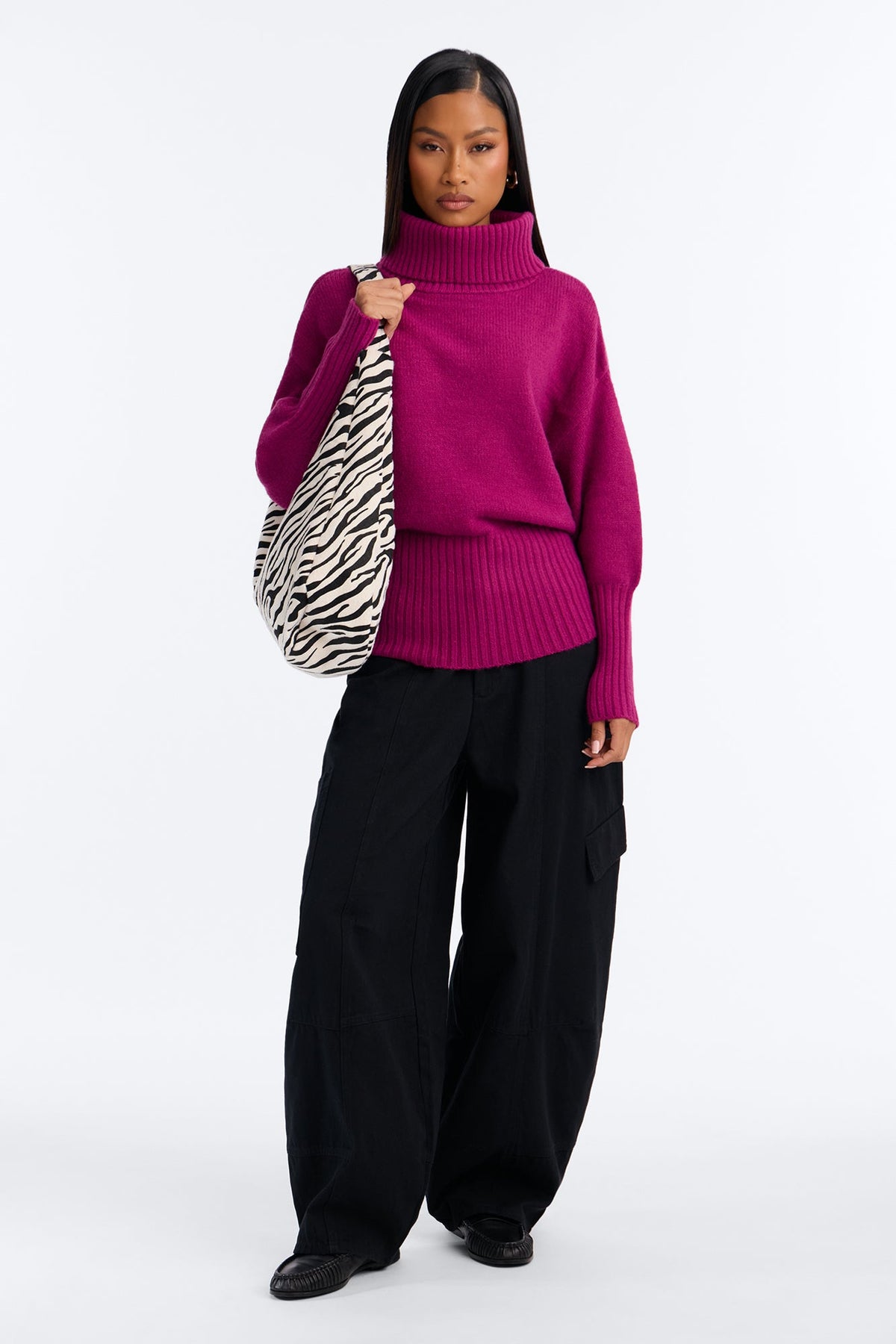 Keep Me Warm Chunky Funnel Neck Sweater - Magenta