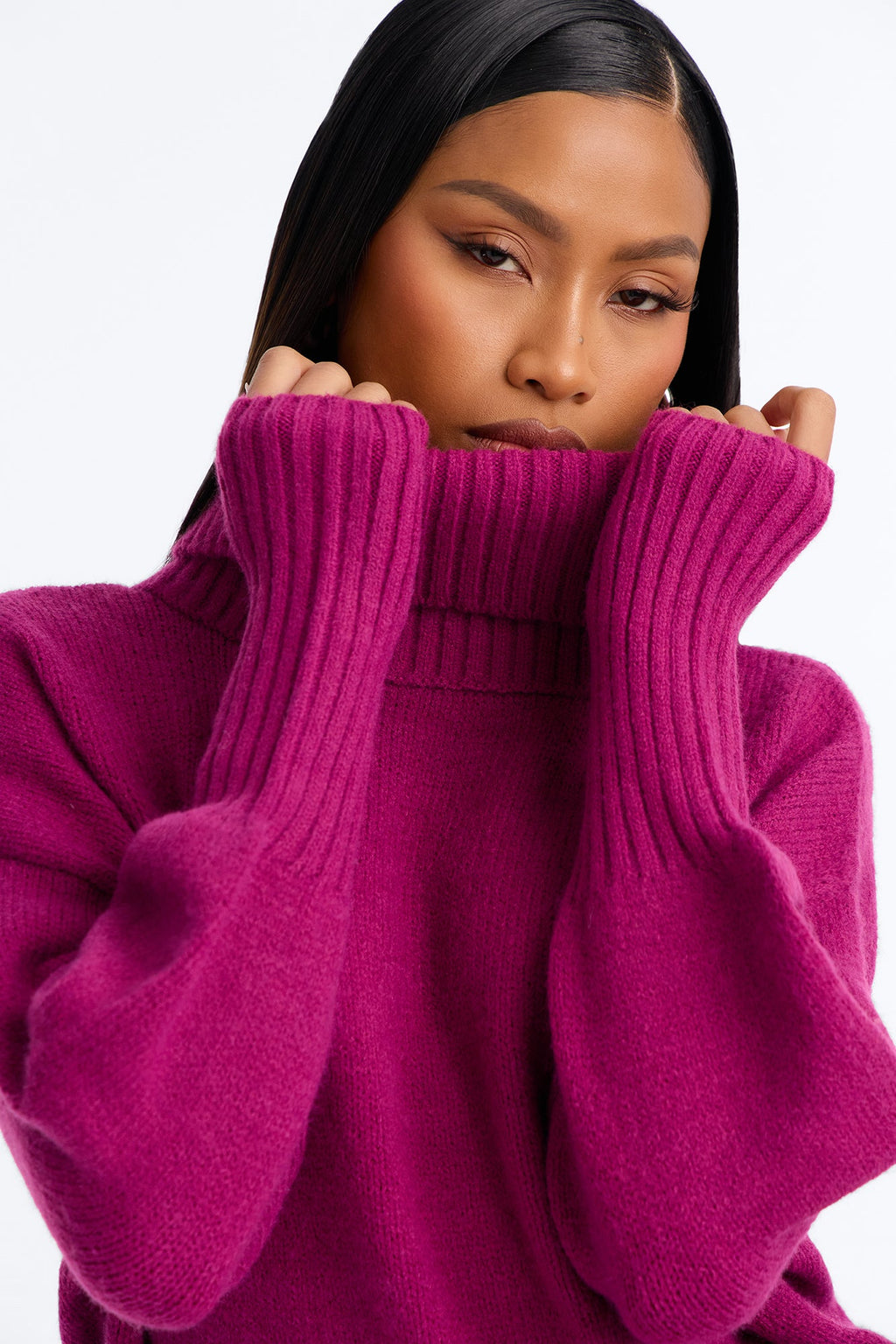 Keep Me Warm Chunky Funnel Neck Sweater - Magenta