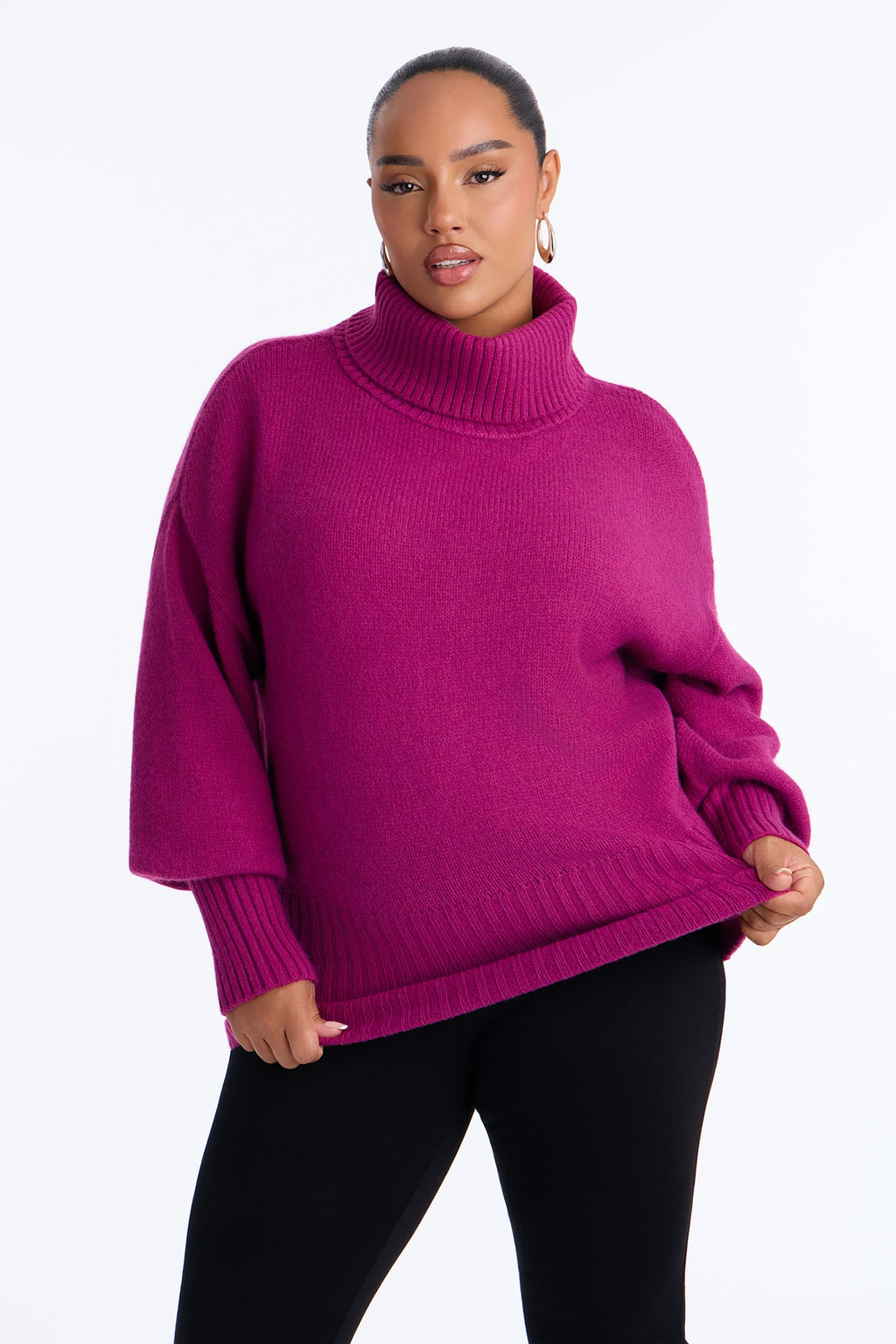 Keep Me Warm Chunky Funnel Neck Sweater - Magenta