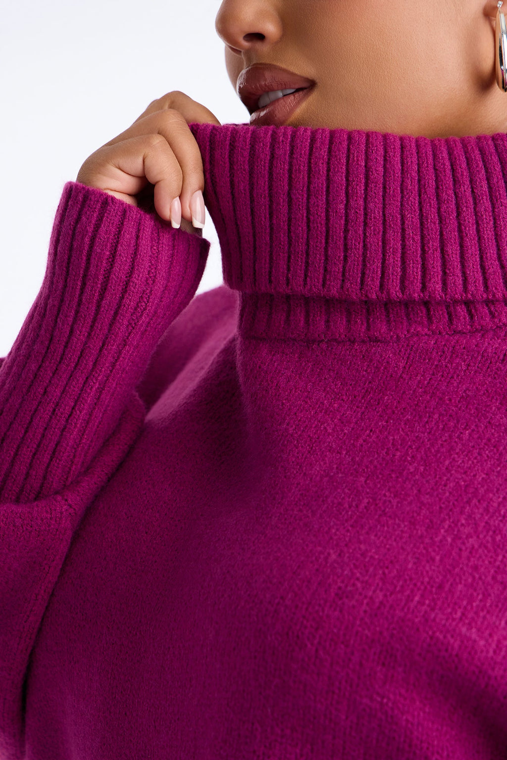 Keep Me Warm Chunky Funnel Neck Sweater - Magenta