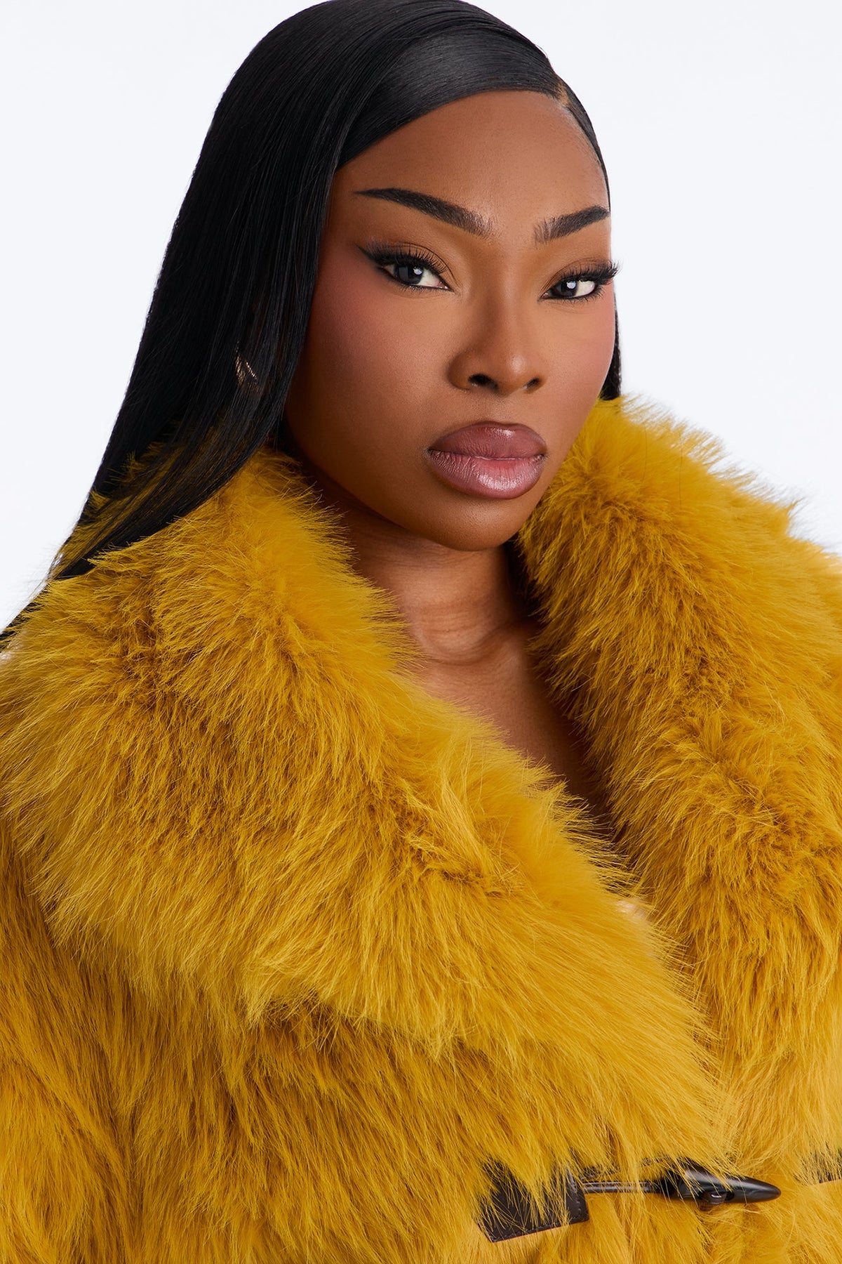 Lacy Faux Fur Long Sleeve Coat - Honey
