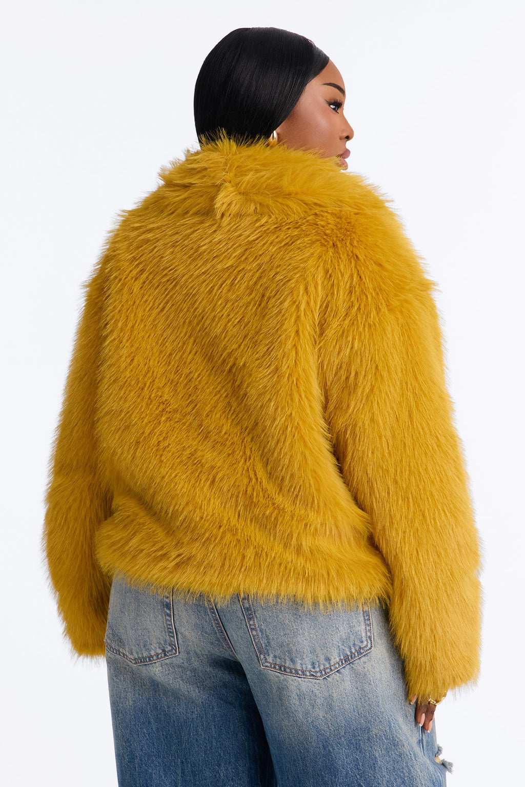Lacy Faux Fur Long Sleeve Coat - Honey