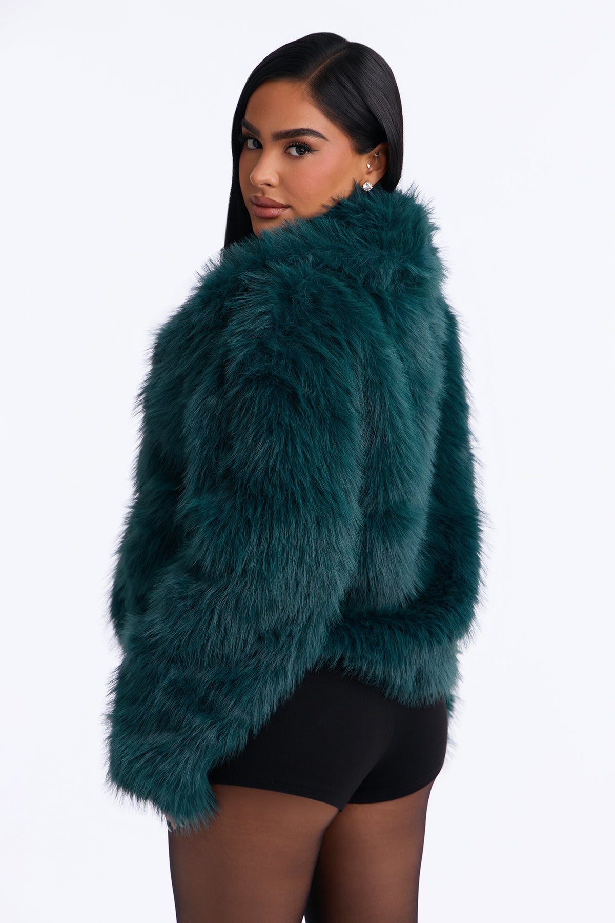 Lacy Faux Fur Long Sleeve Coat - Sage