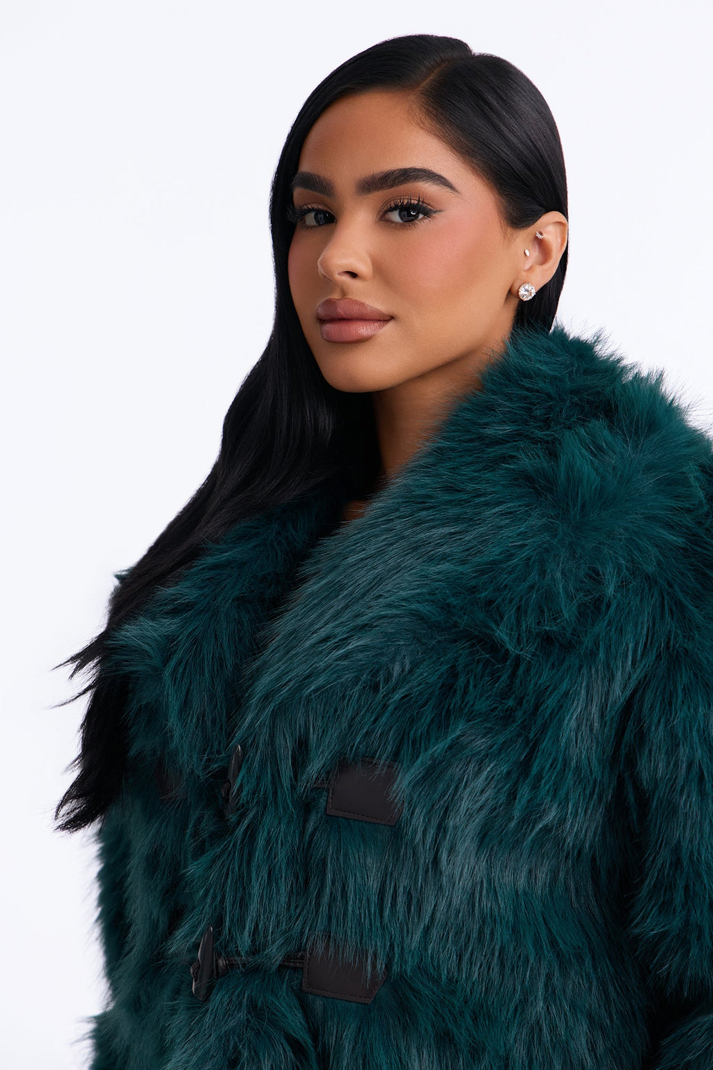 Lacy Faux Fur Long Sleeve Coat - Sage
