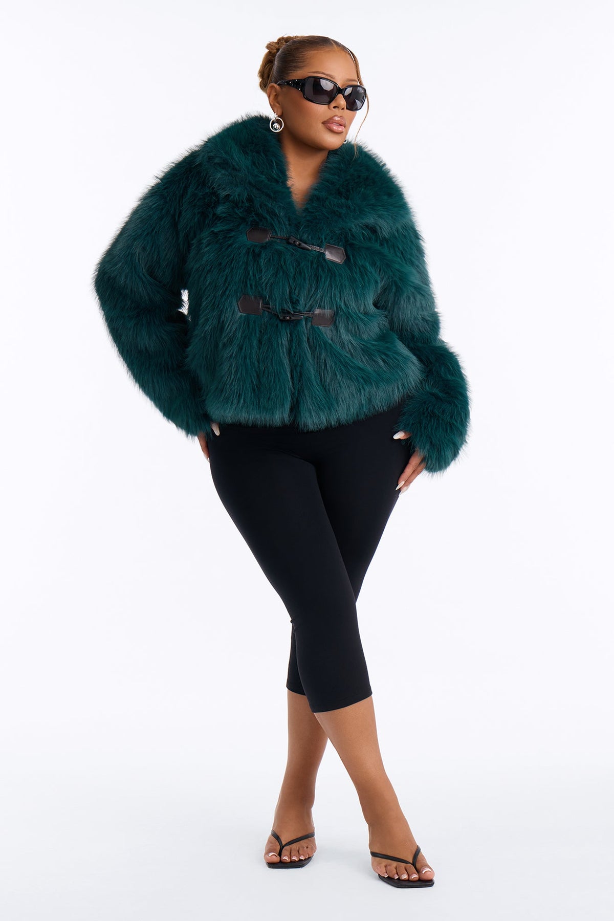 Lacy Faux Fur Long Sleeve Coat - Sage