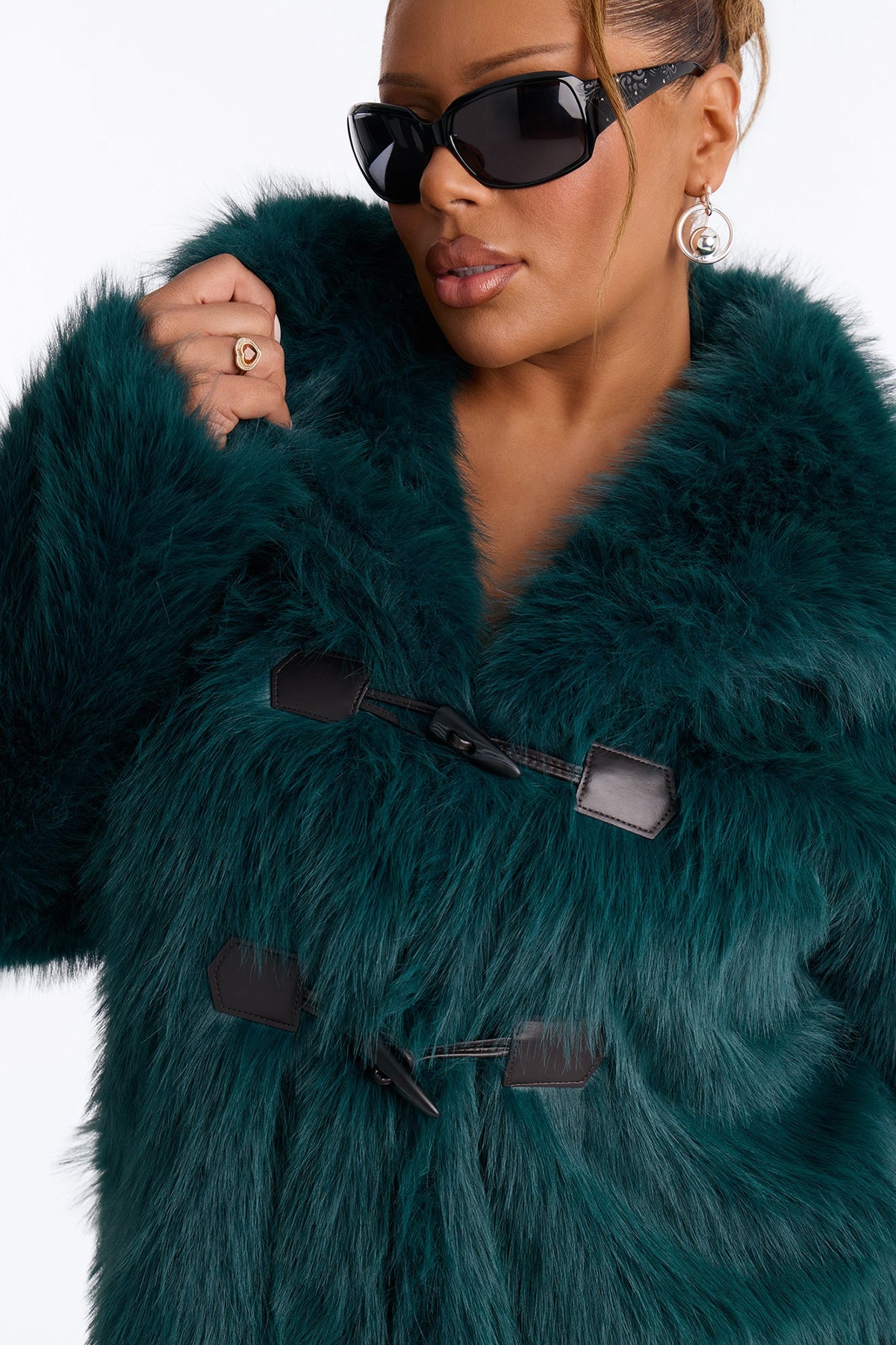 Lacy Faux Fur Long Sleeve Coat - Sage