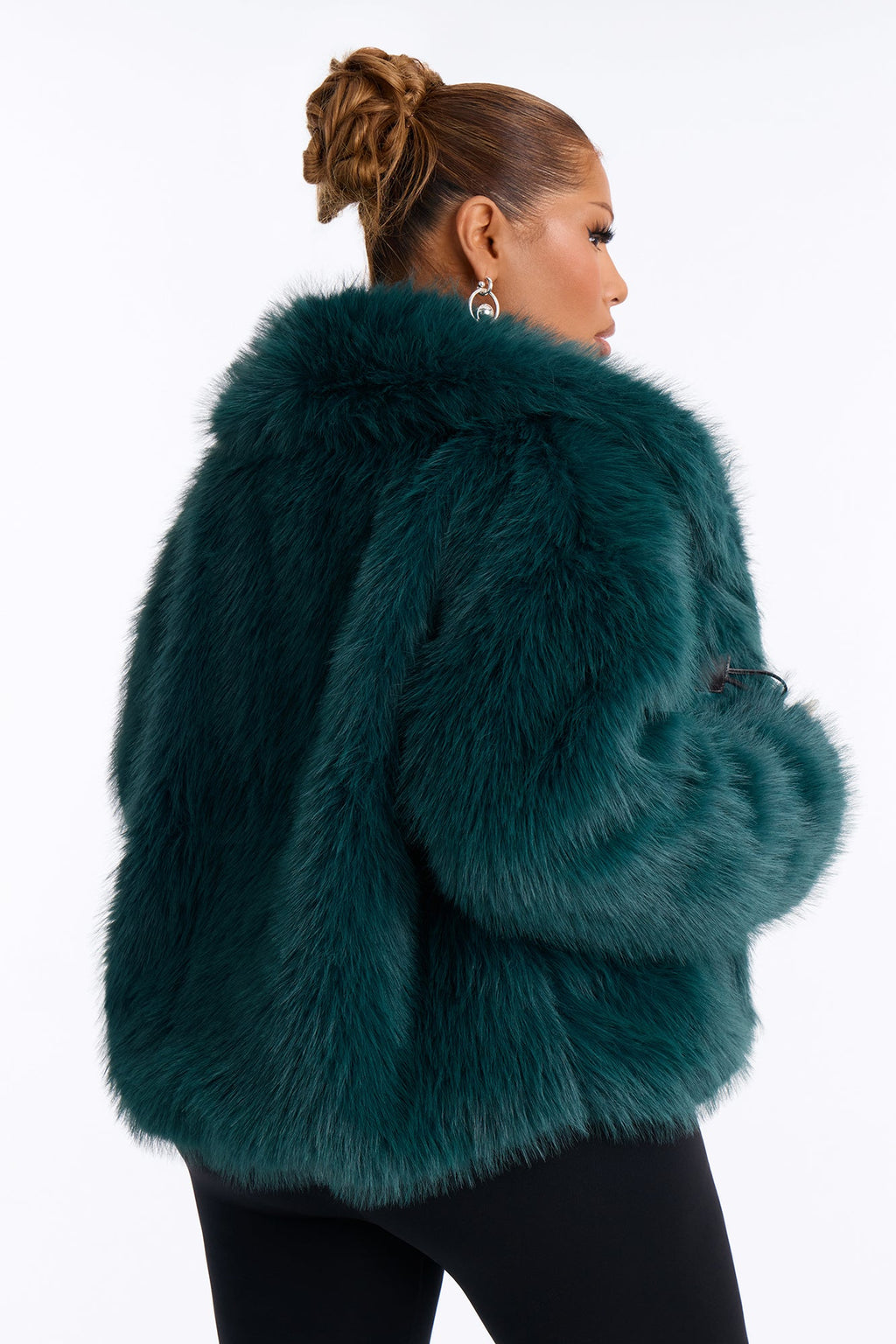 Lacy Faux Fur Long Sleeve Coat - Sage