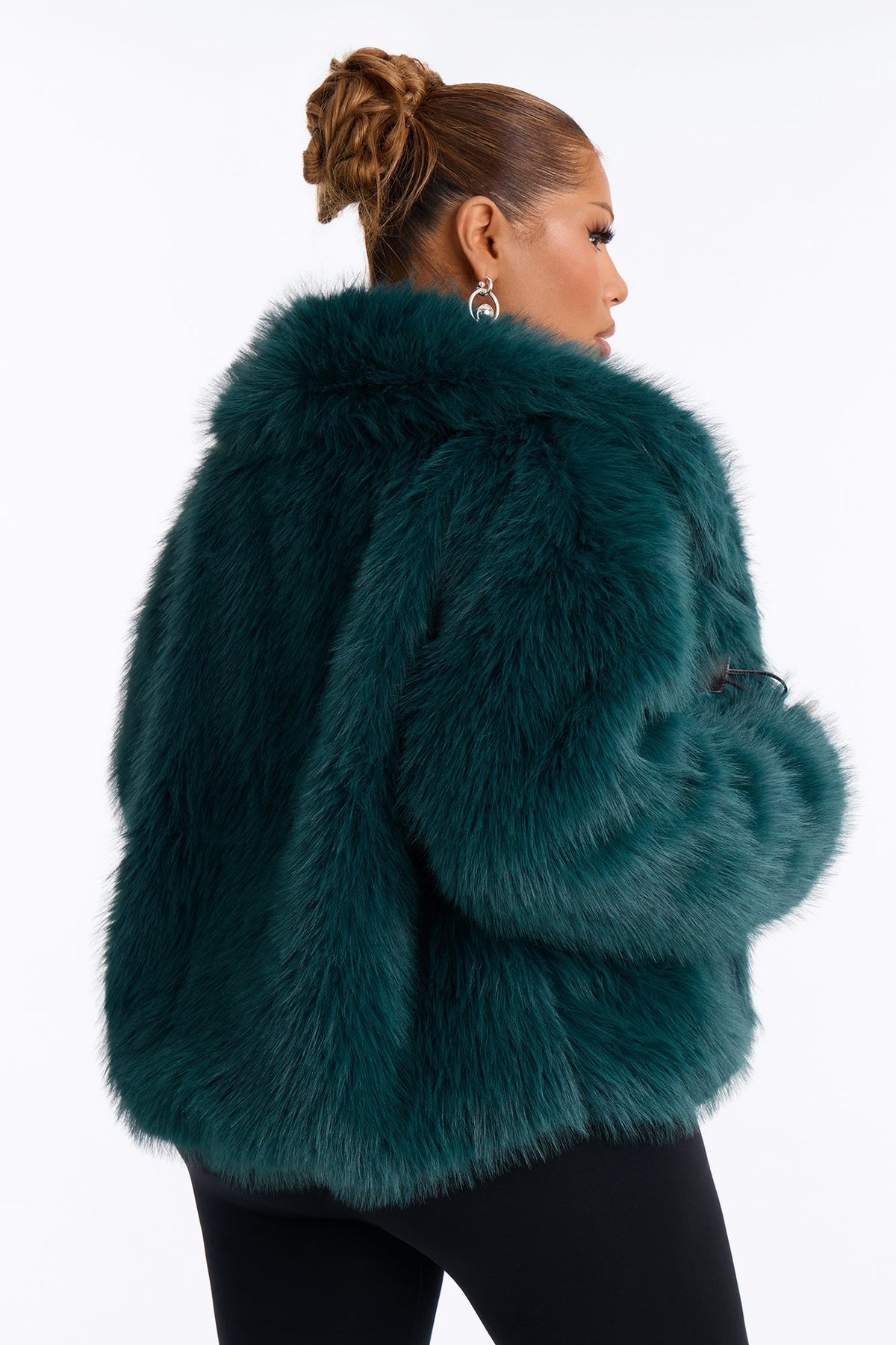 Lacy Faux Fur Long Sleeve Coat - Sage