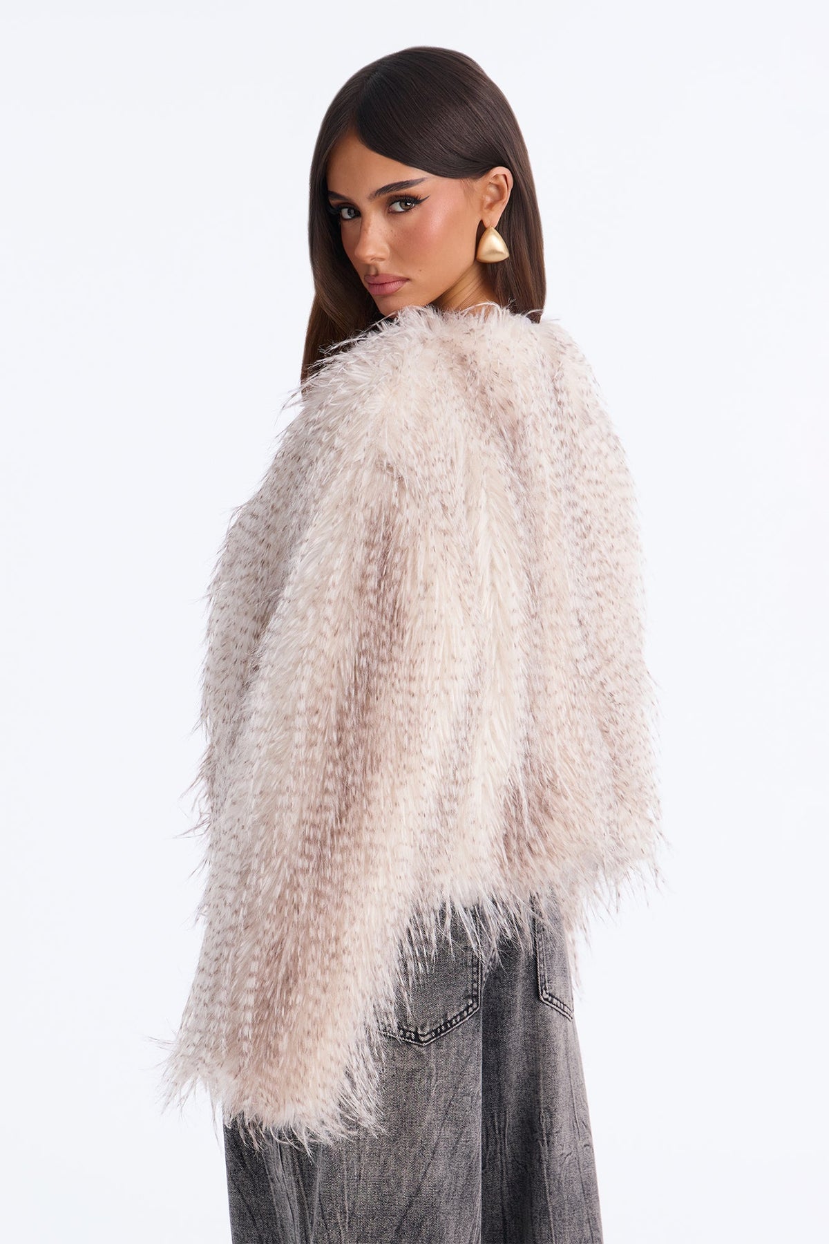 Silver Fox Faux Fur Shag Coat - Ivory/combo