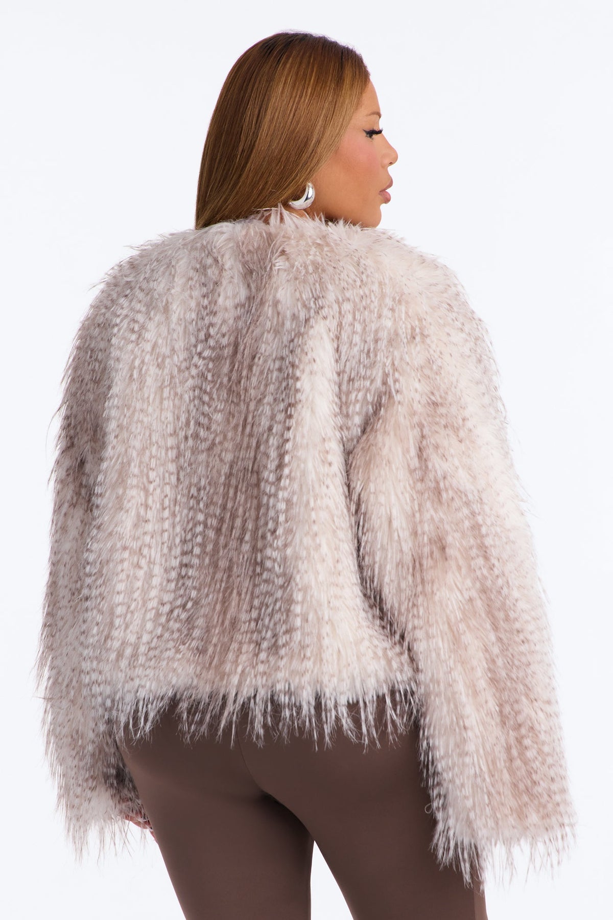 Silver Fox Faux Fur Shag Coat - Ivory/combo