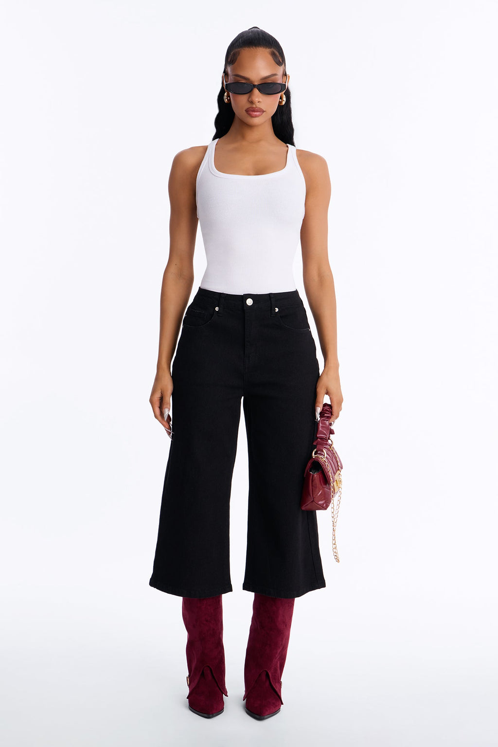 Fair Game Wide Leg Culotte Jeans - Black