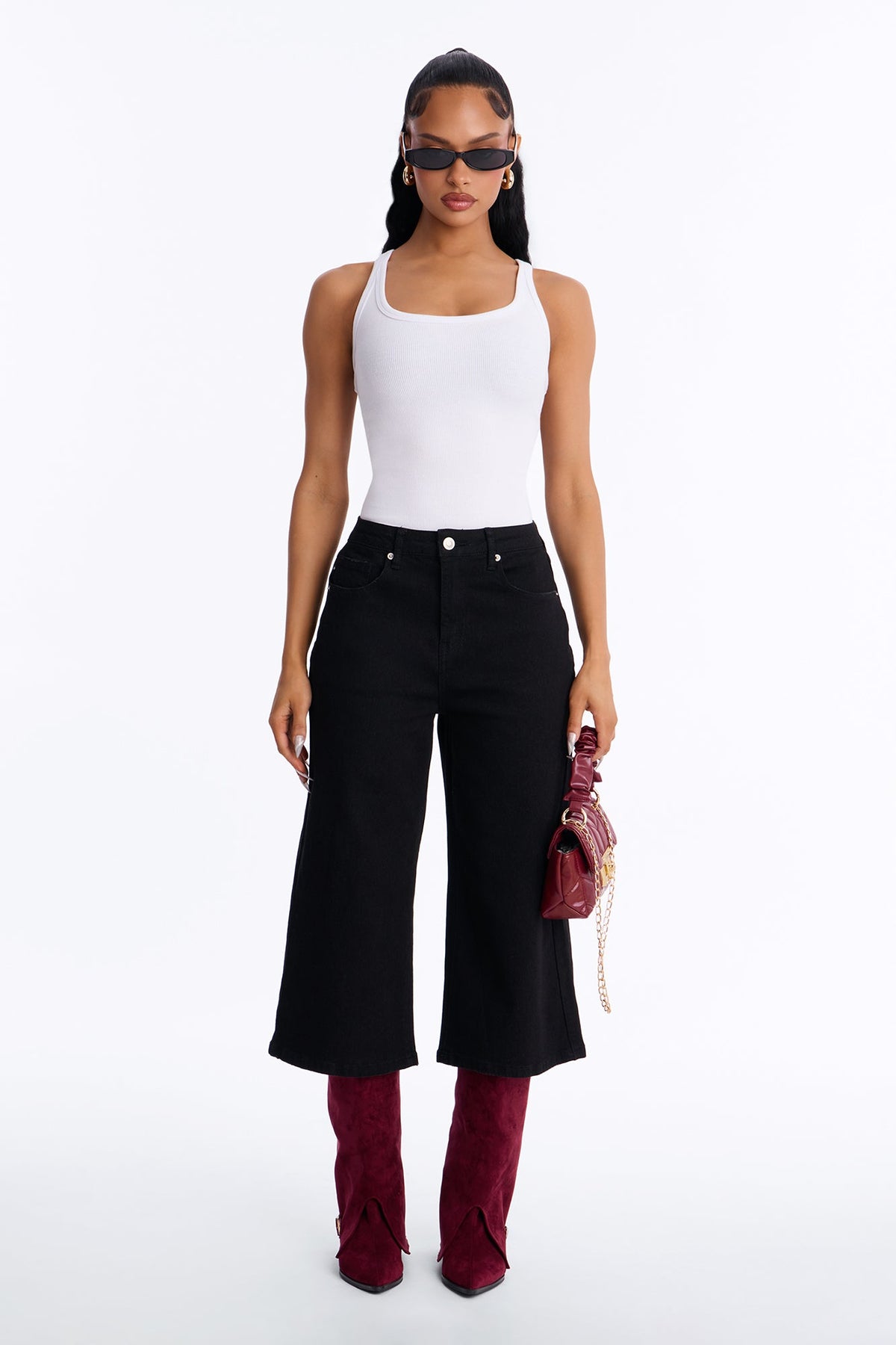 Fair Game Wide Leg Culotte Jeans - Black