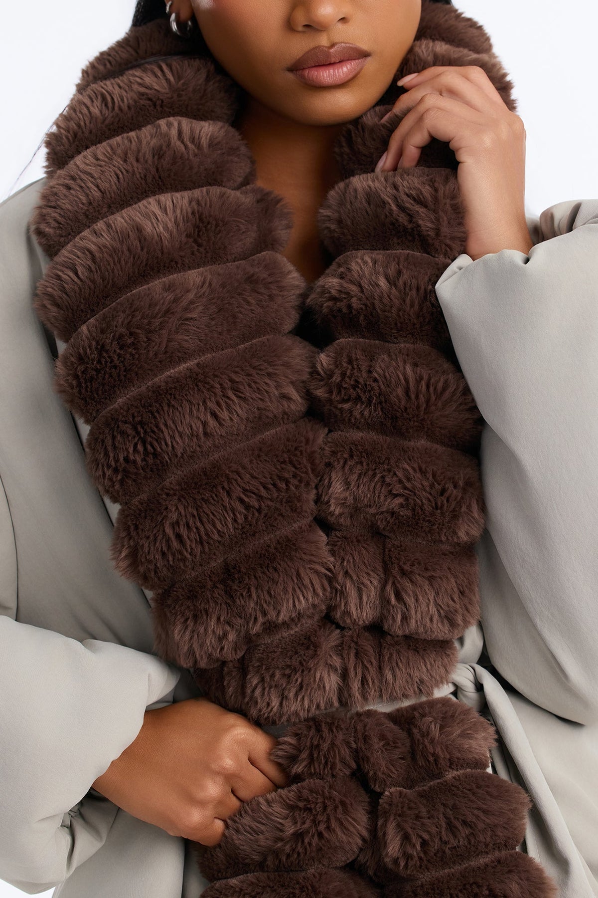 Caitlyn Fur Trim Belted Puffer Coat - Olive/combo