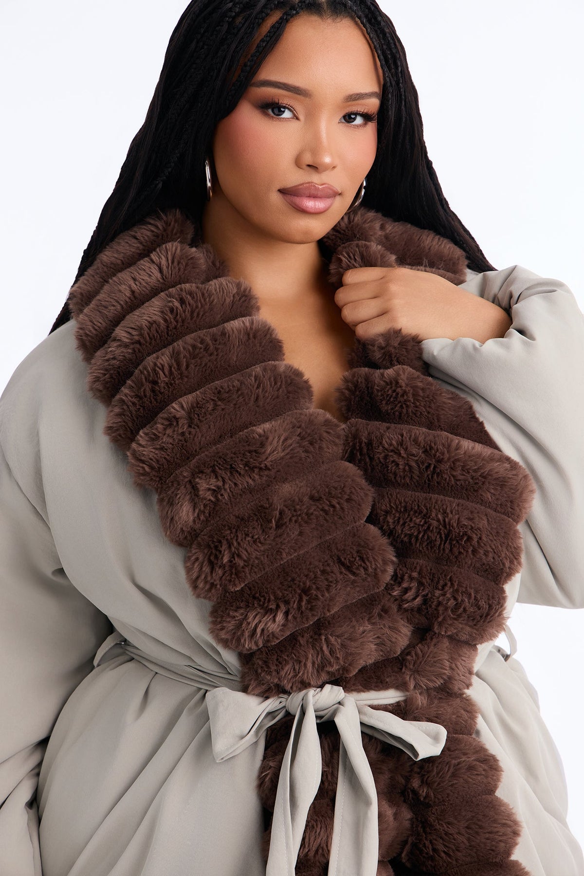 Caitlyn Fur Trim Belted Puffer Coat - Olive/combo