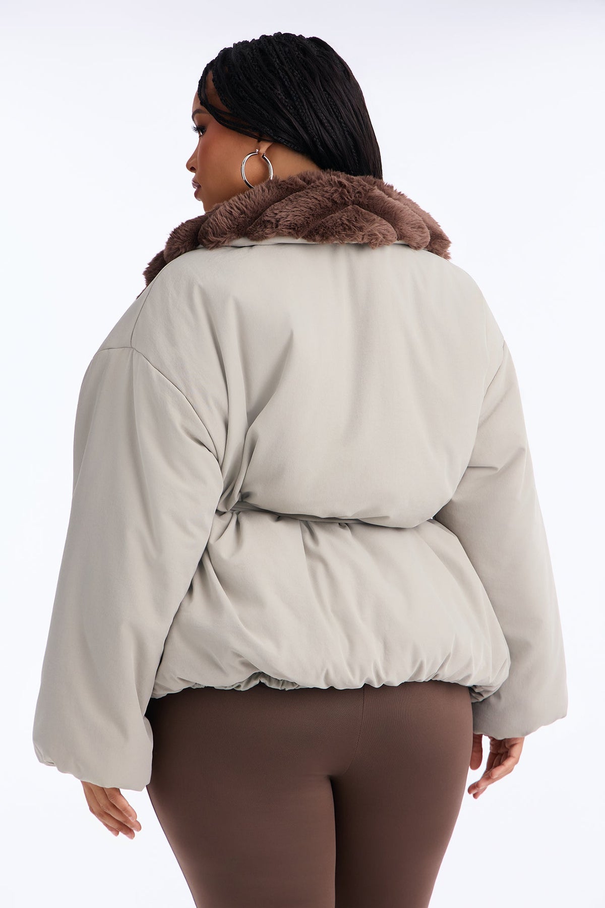 Caitlyn Fur Trim Belted Puffer Coat - Olive/combo
