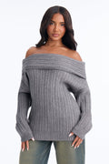 Quiet Breeze Oversized Chunky Off Shoulder Sweater - Grey