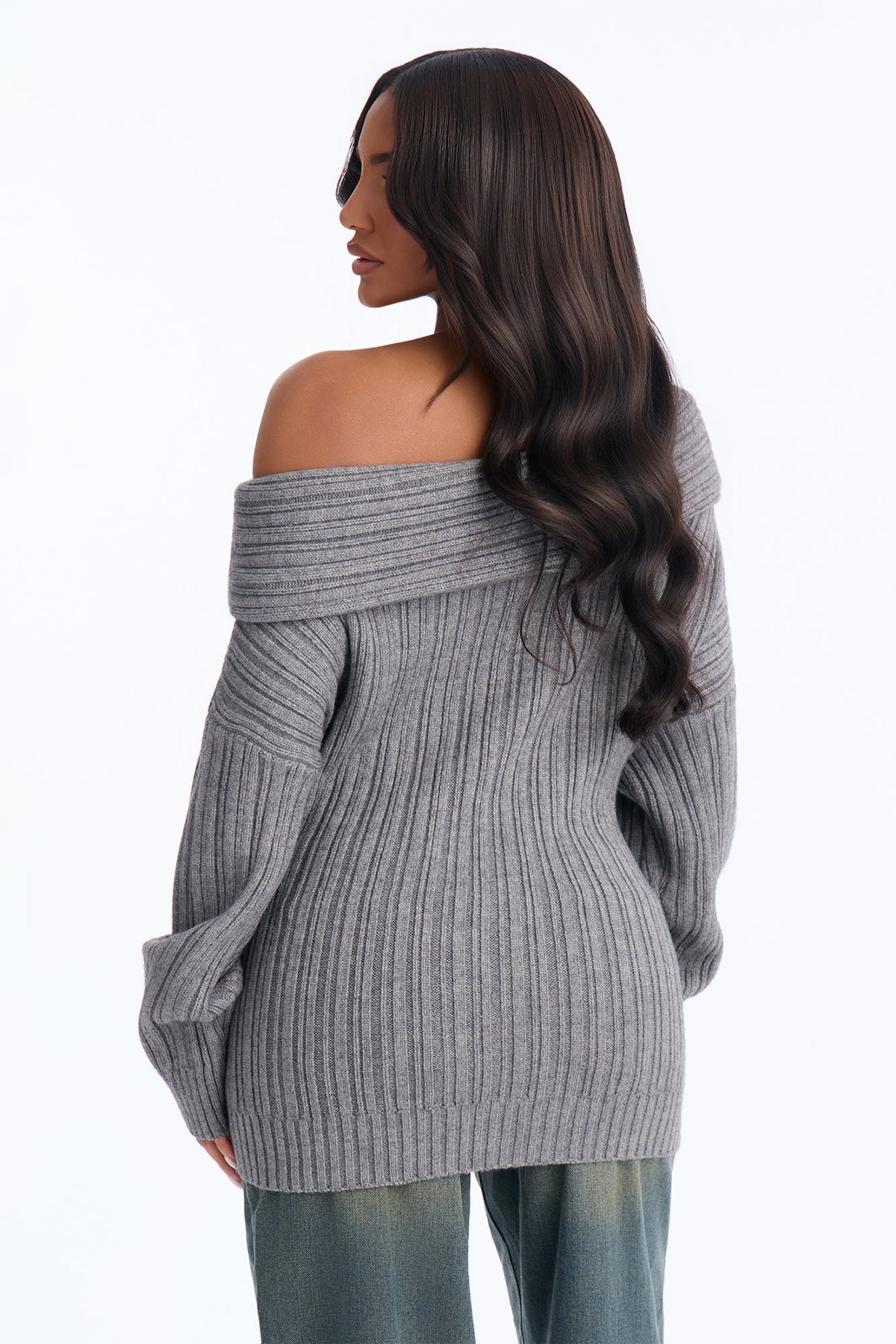 Quiet Breeze Oversized Chunky Off Shoulder Sweater - Grey