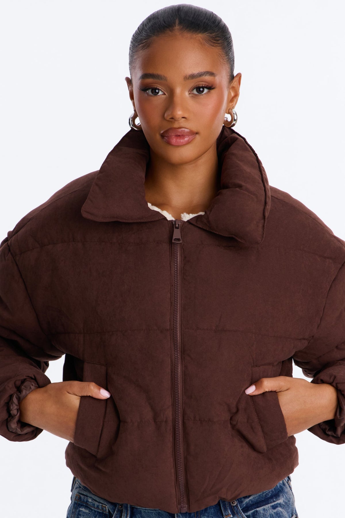 Too Hot To Handle Puffer Jacket - Chocolate