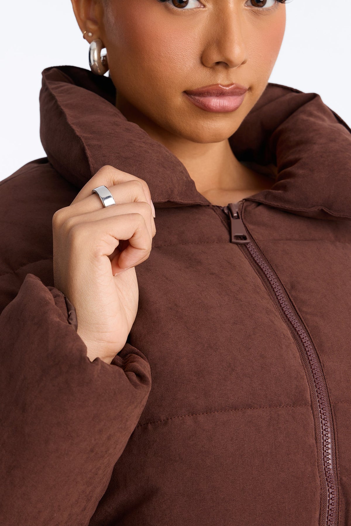 Too Hot To Handle Puffer Jacket - Chocolate
