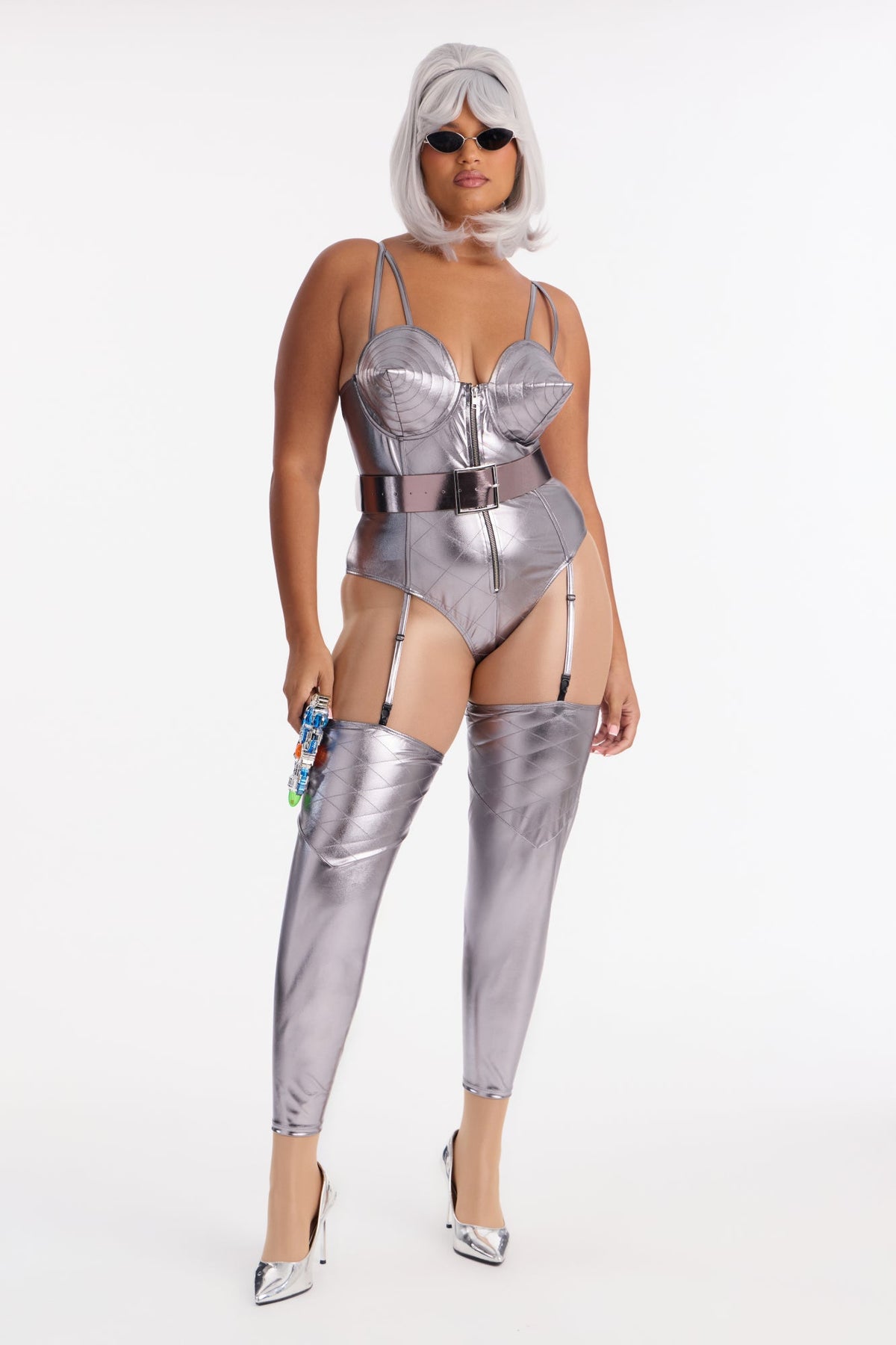 Fembot Fatale 5 Piece Costume Set - Silver