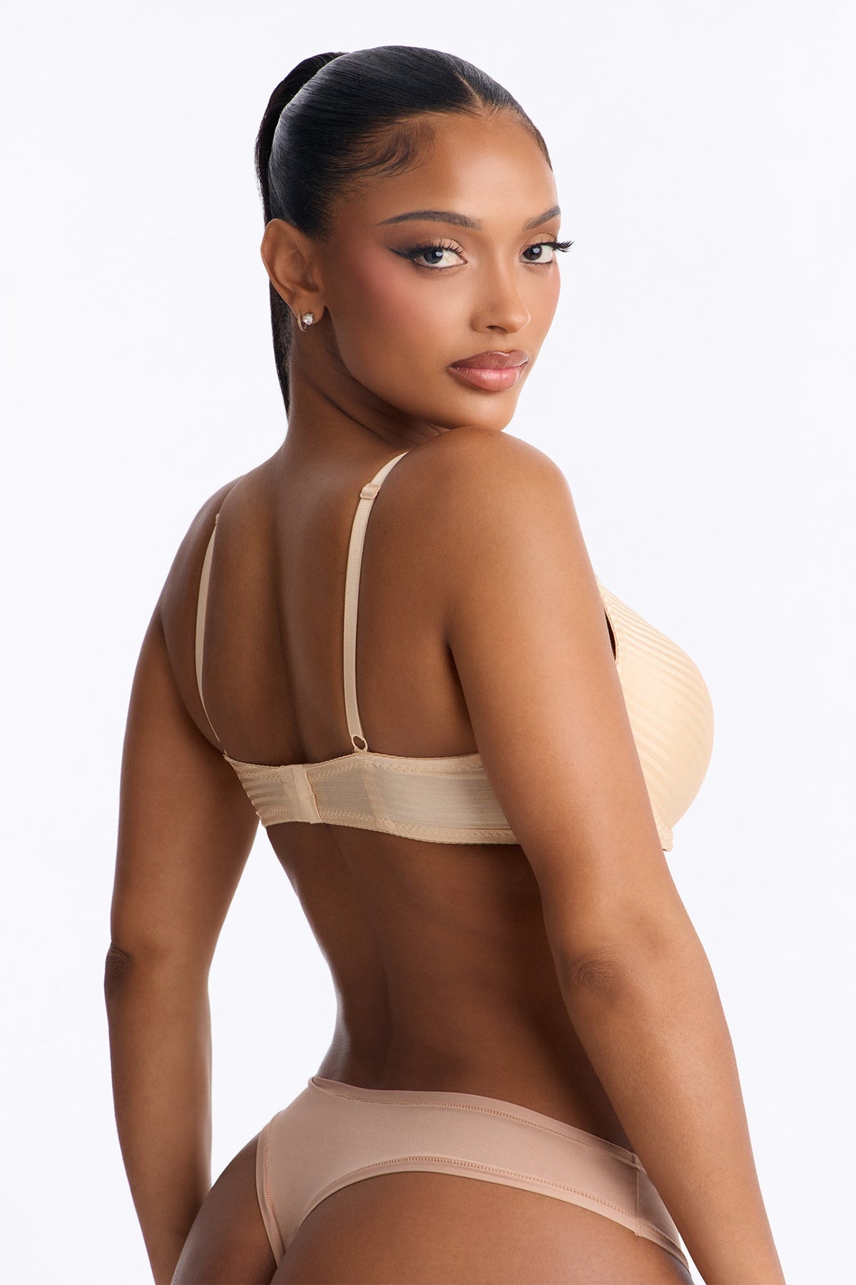 Tonal Striped Demi Molded Cup Lightly Lined Bra - Nude