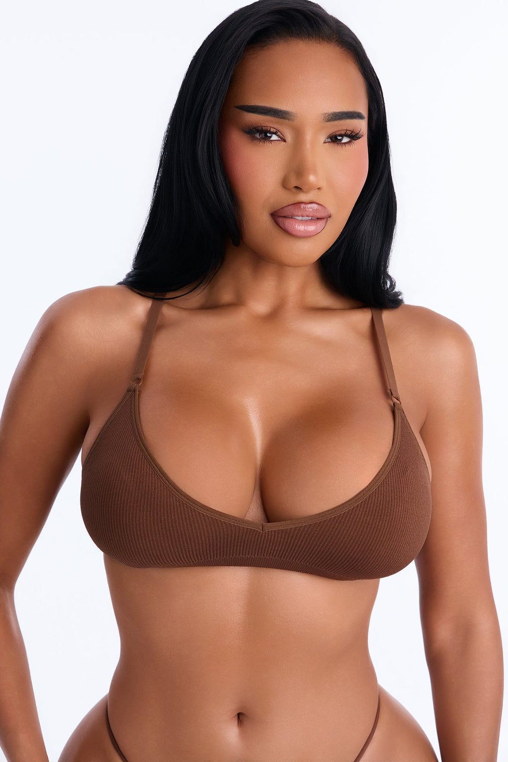 Wirefree Seamless Ribbed Comfort Bralette - Chocolate