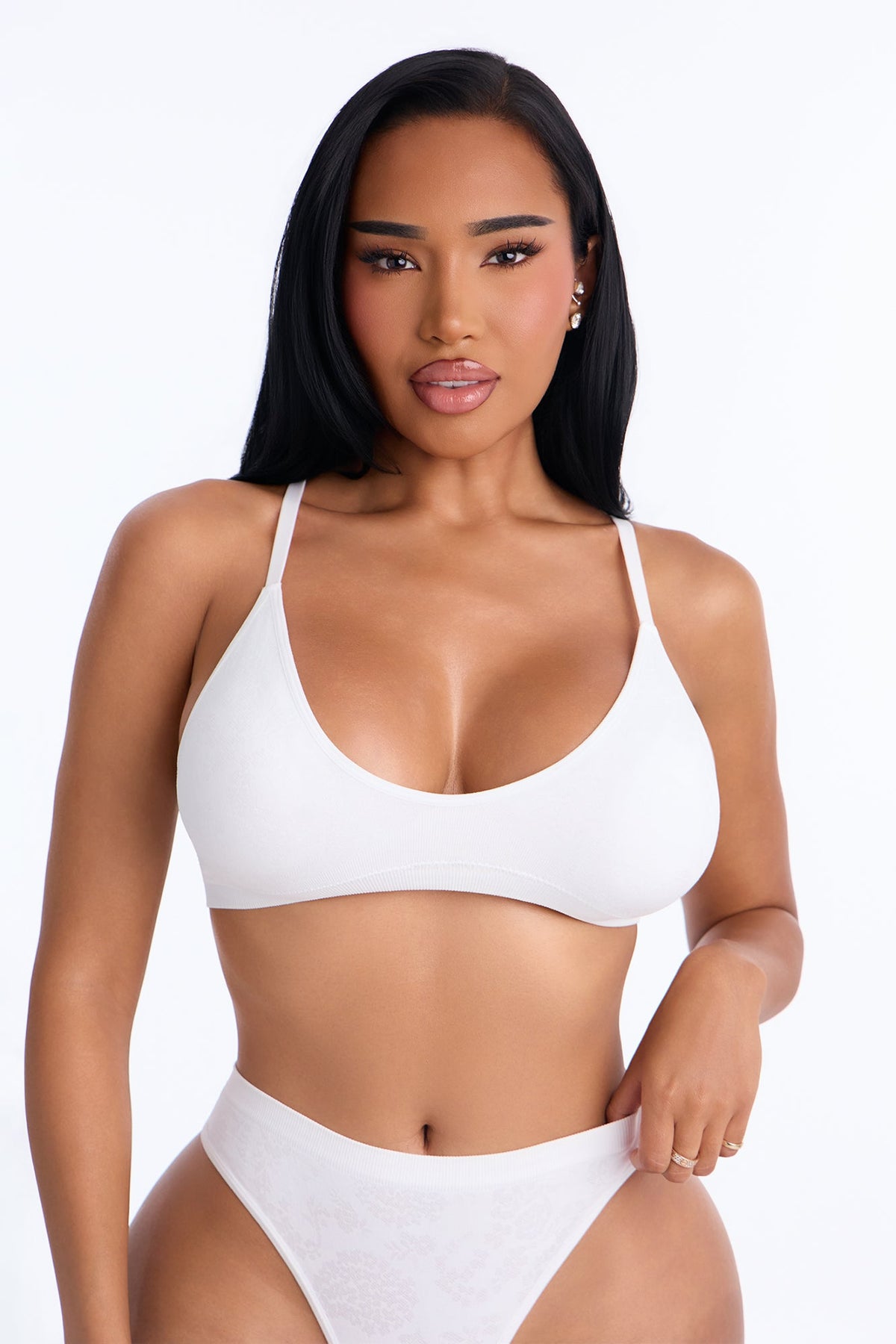 Seamless Jacquard Print Triangle Bralette - White