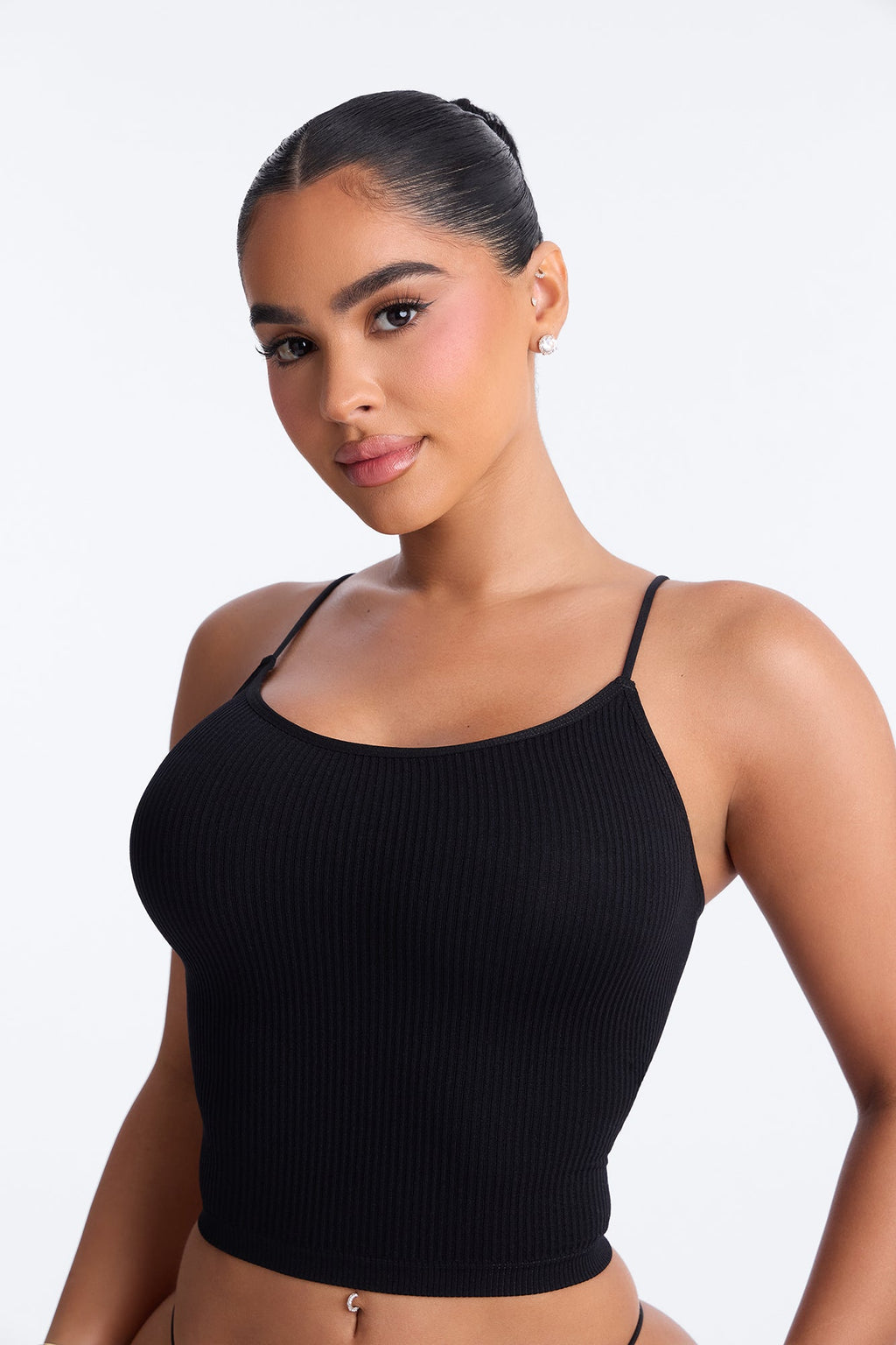 Seamless Ribbed Comfort Cami Bralette Tank - Black