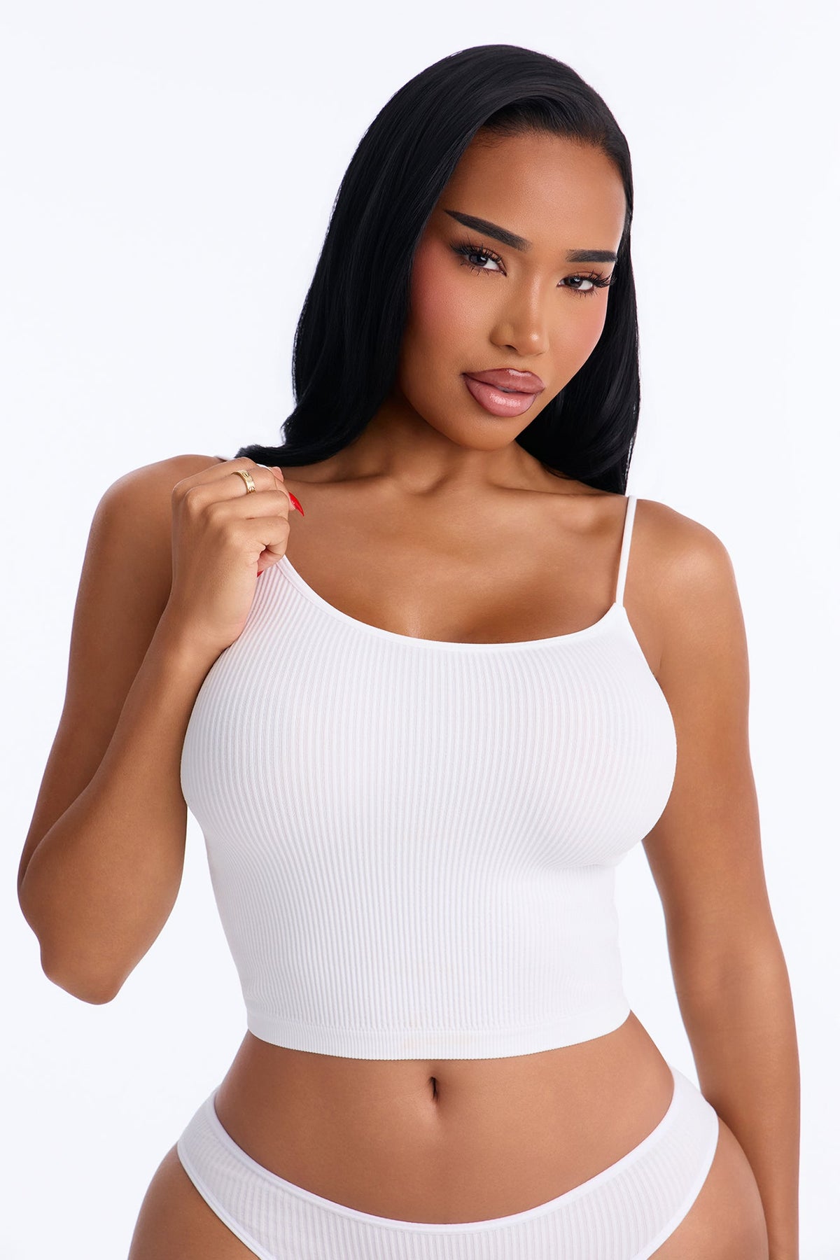 Seamless Ribbed Comfort Cami Bralette Tank - White