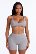 Seamless Ribbed Biker Short Panty - Heather Grey