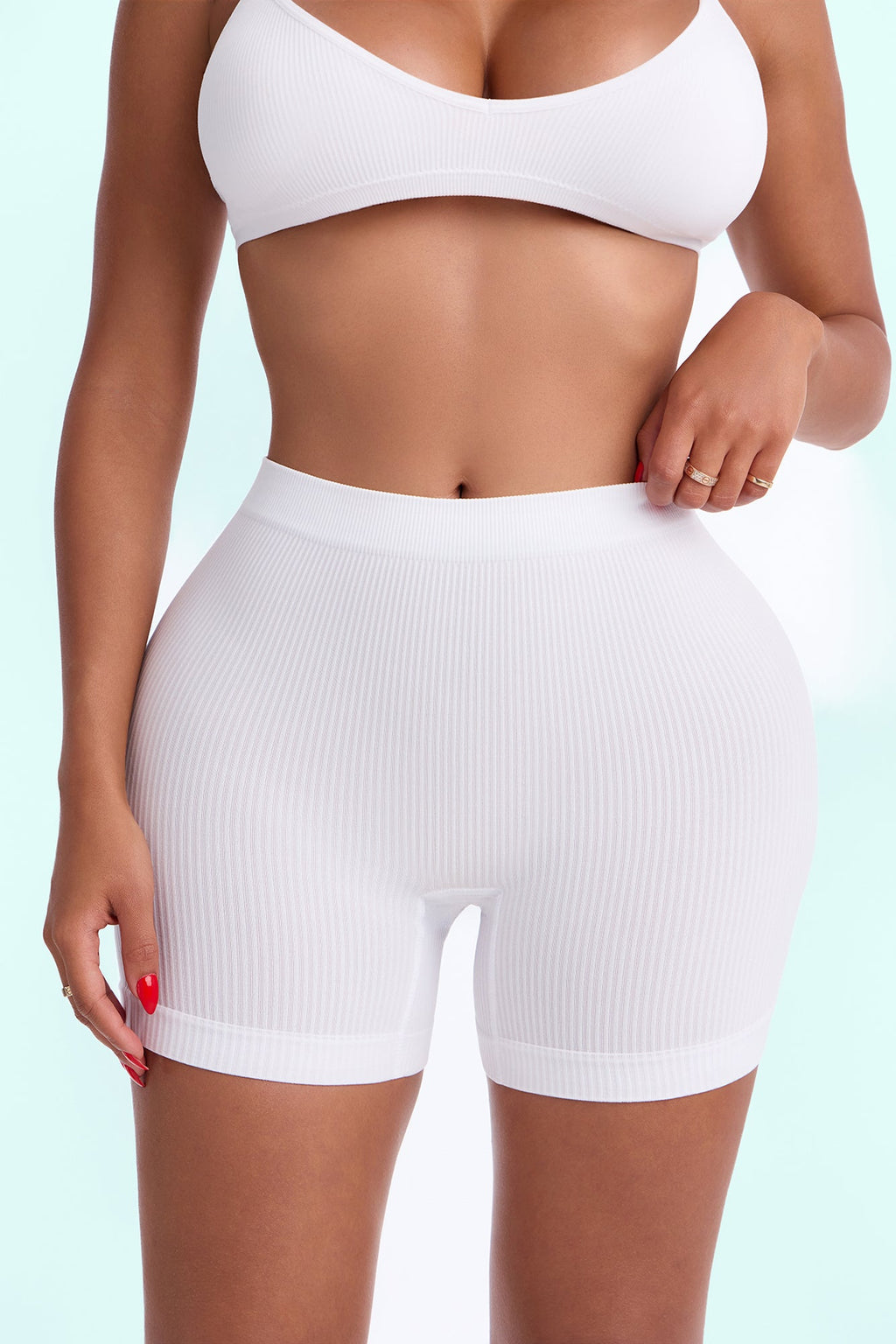 Seamless Ribbed Biker Short Panty - White