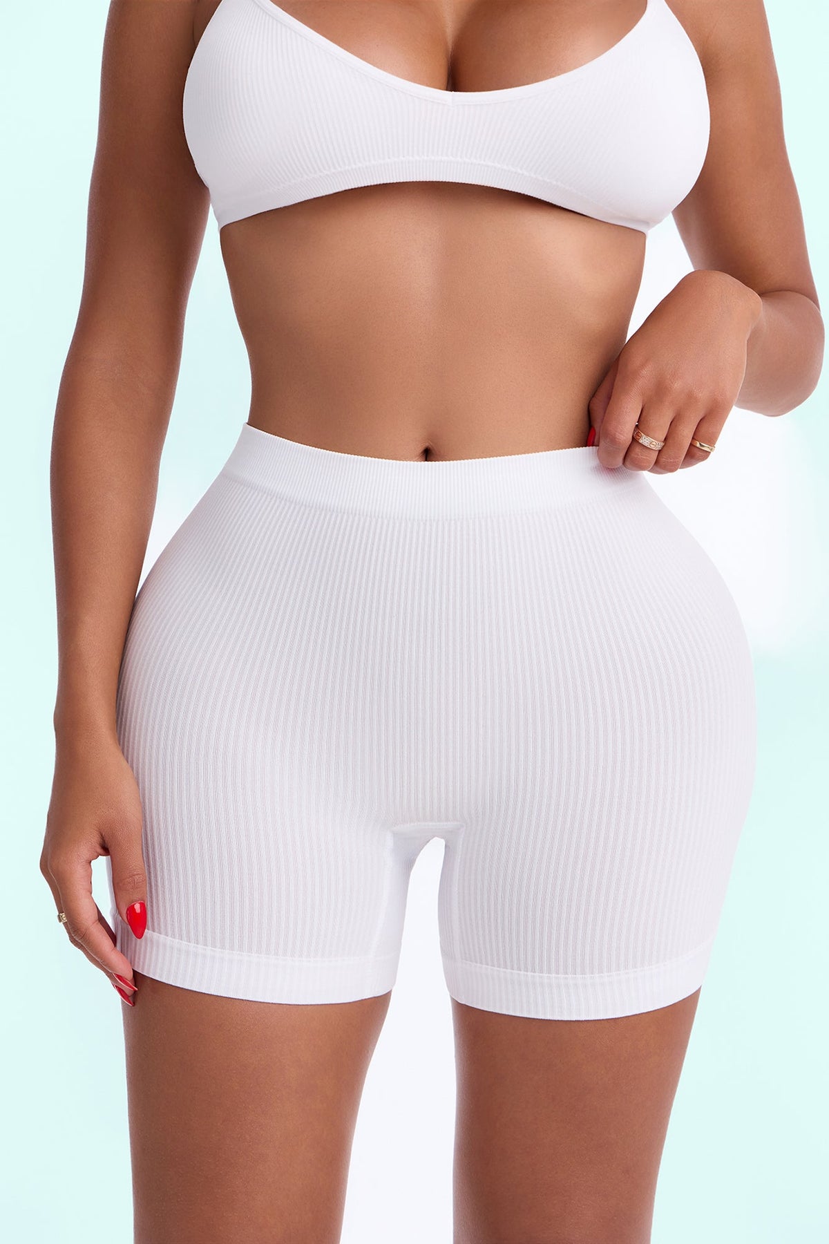 Seamless Ribbed Biker Short Panty - White