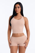 Seamless Ribbed Comfort Halter Bralette Top - Nude