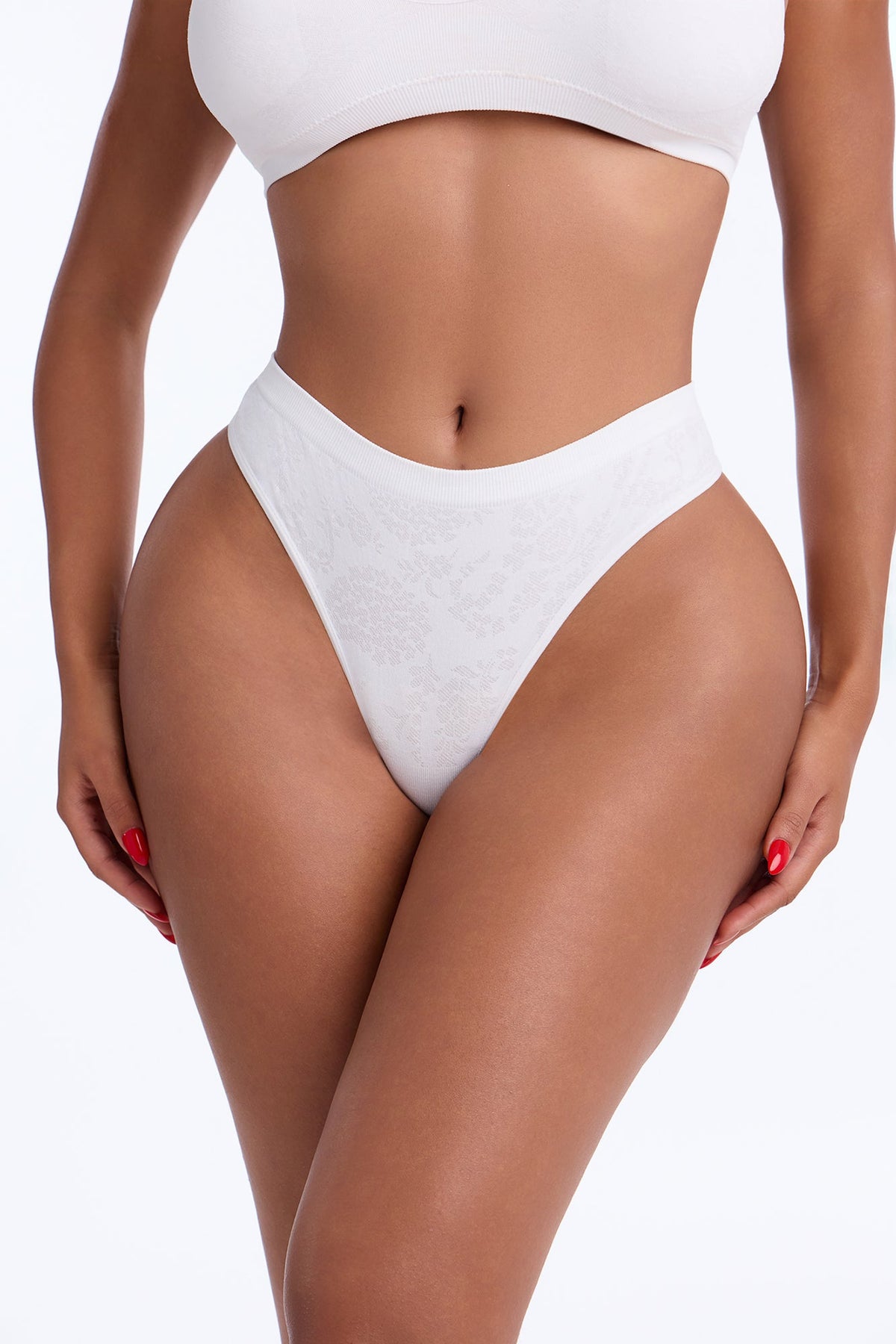 Seamless Jacquard Print Thong Panty - White