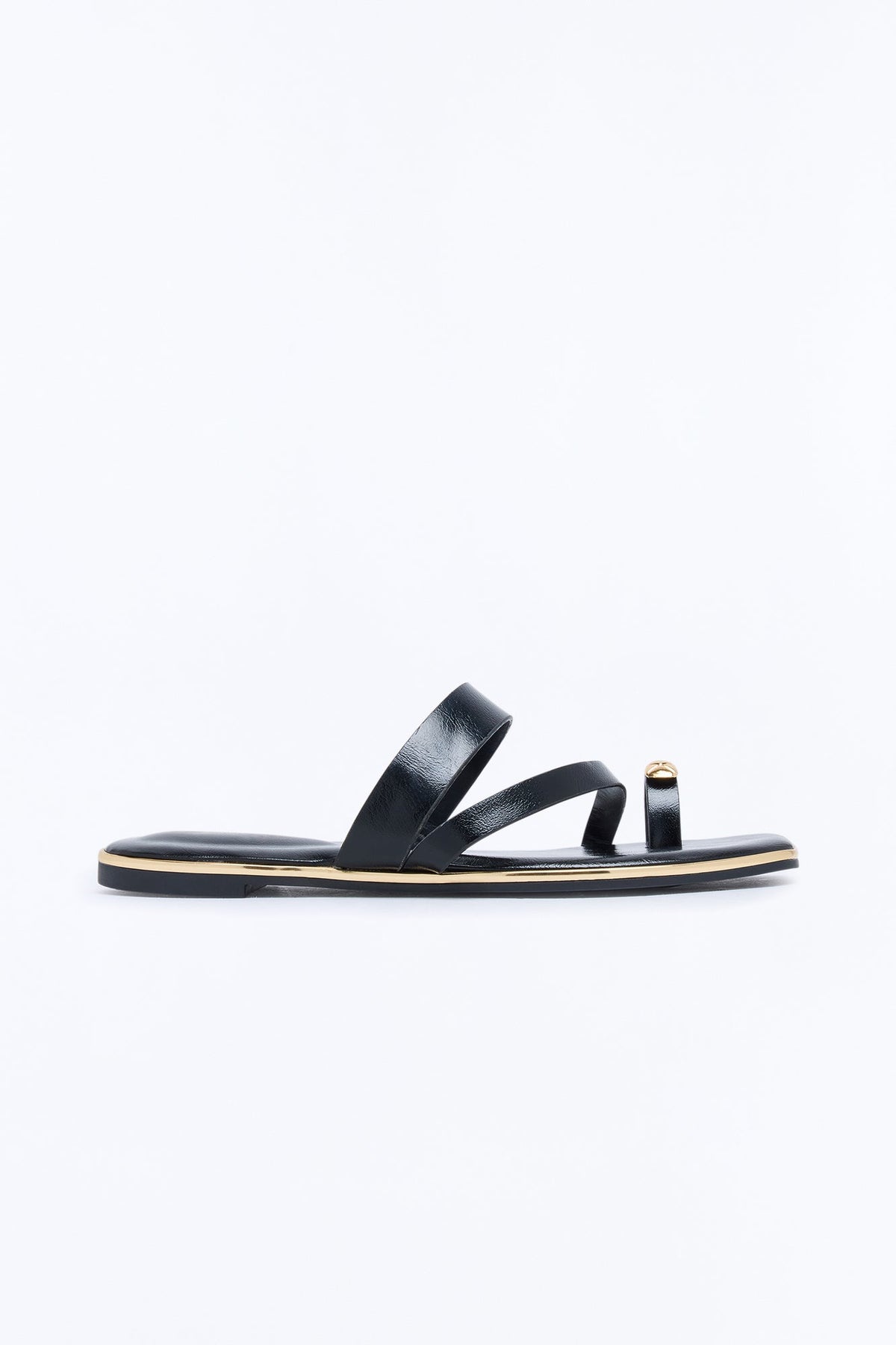 Know Better Toe Ring Flat Sandals - Black