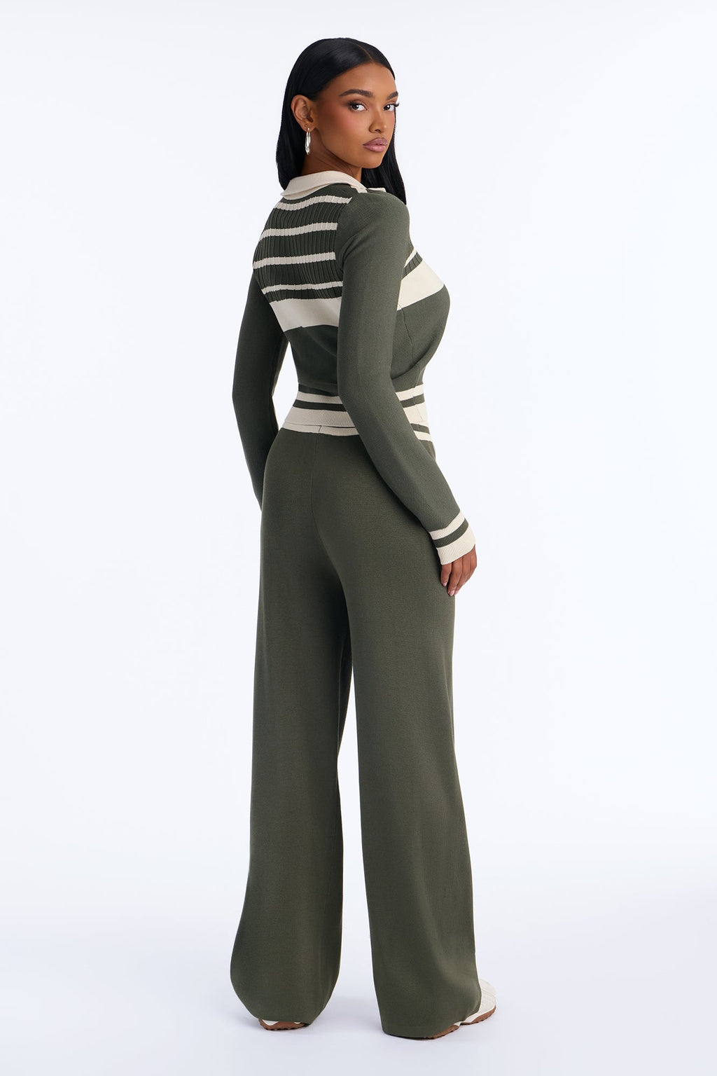 Katie Zip Up Sweater Pant Set - Olive