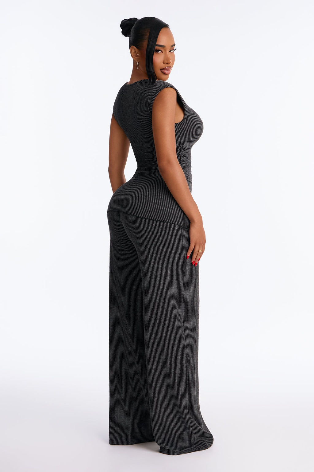 Amaya Ribbed Pant Set - Charcoal