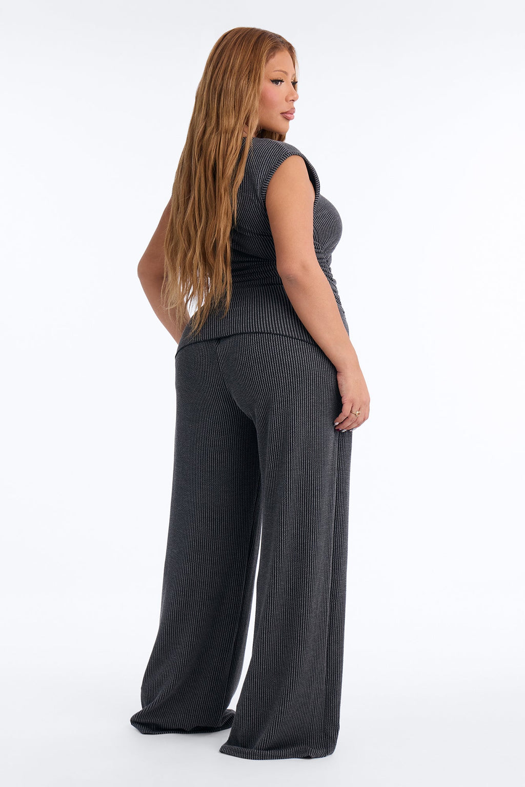 Amaya Ribbed Pant Set - Charcoal