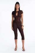 Juliana Lace Keyhole Capri Set - Brown