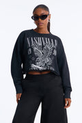 Nashville Lace Trim Cropped Sweatshirt - Black