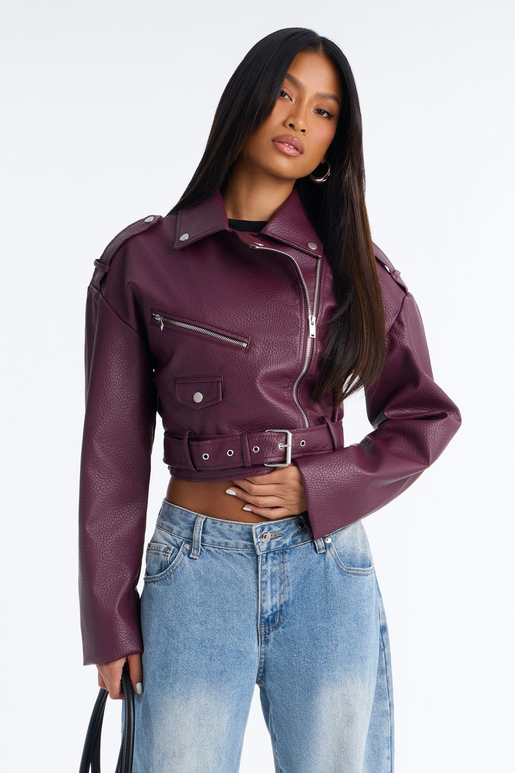 Roxie Faux Leather Jacket - Burgundy