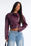 Roxie Faux Leather Jacket - Burgundy
