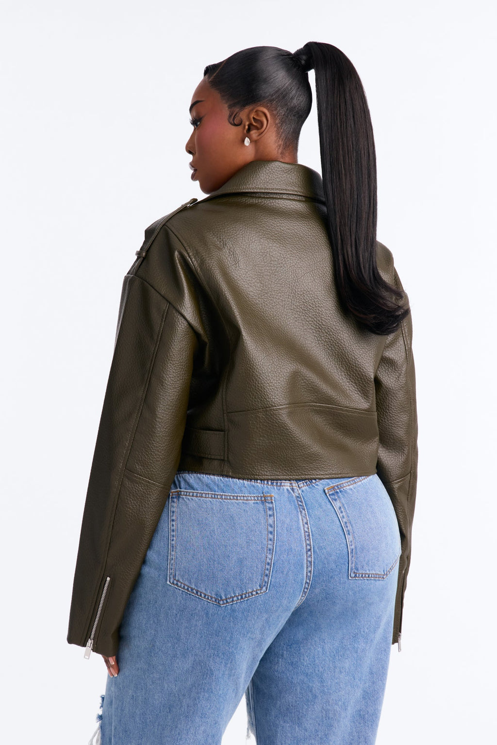 Roxie Faux Leather Jacket - Olive