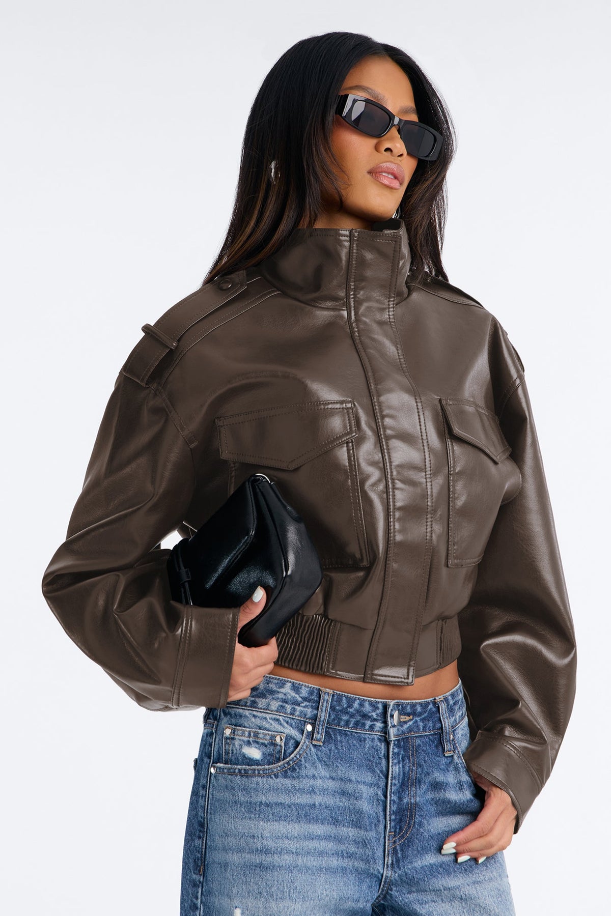 Midnight Moves Faux Leather Bomber Jacket - Olive