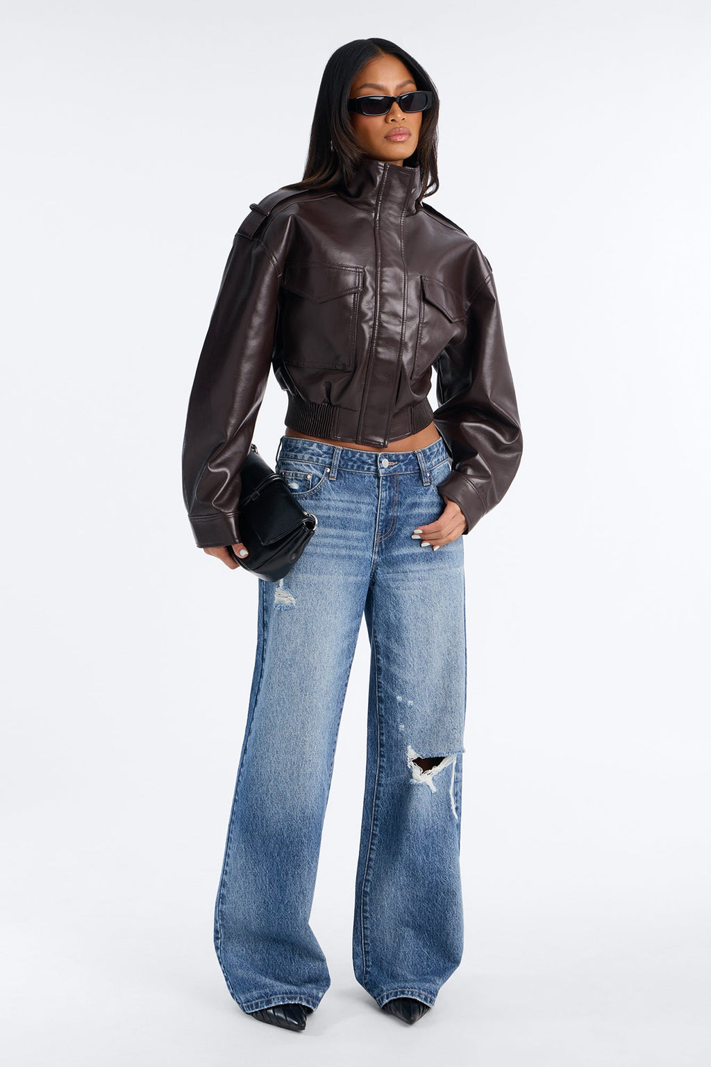 Midnight Moves Faux Leather Bomber Jacket - Chocolate