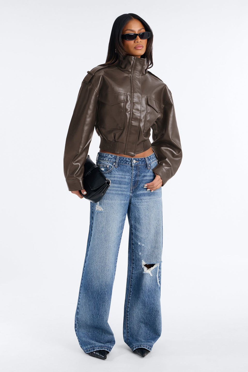 Midnight Moves Faux Leather Bomber Jacket - Olive