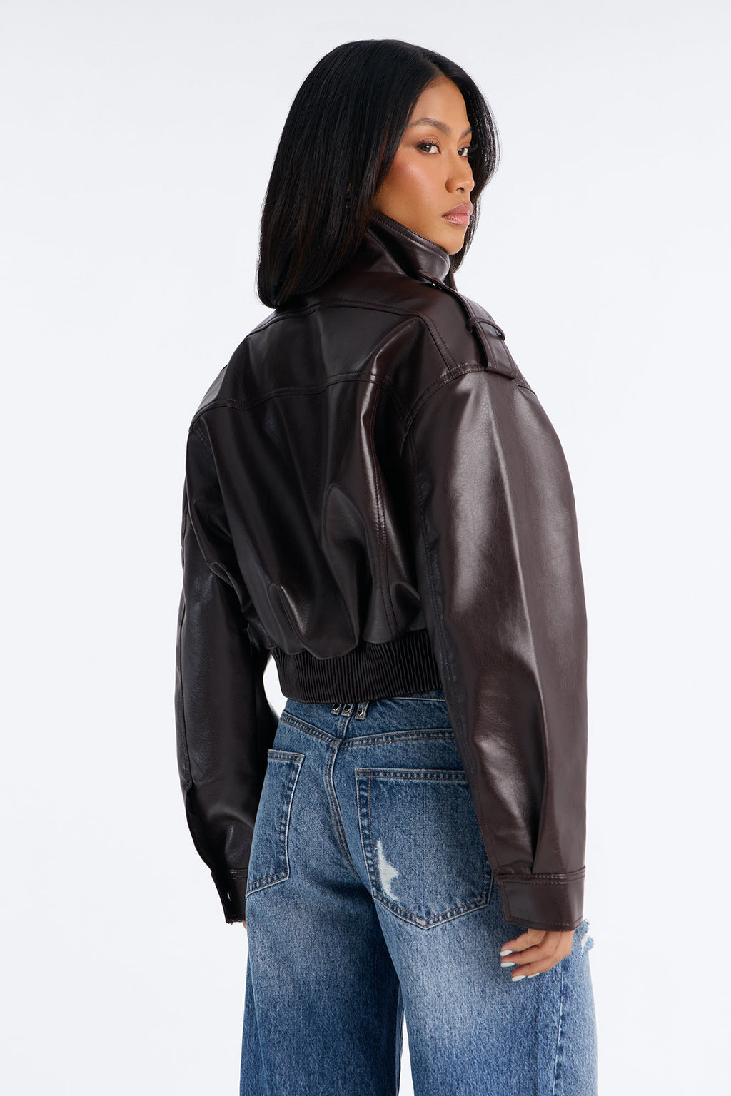 Midnight Moves Faux Leather Bomber Jacket - Chocolate