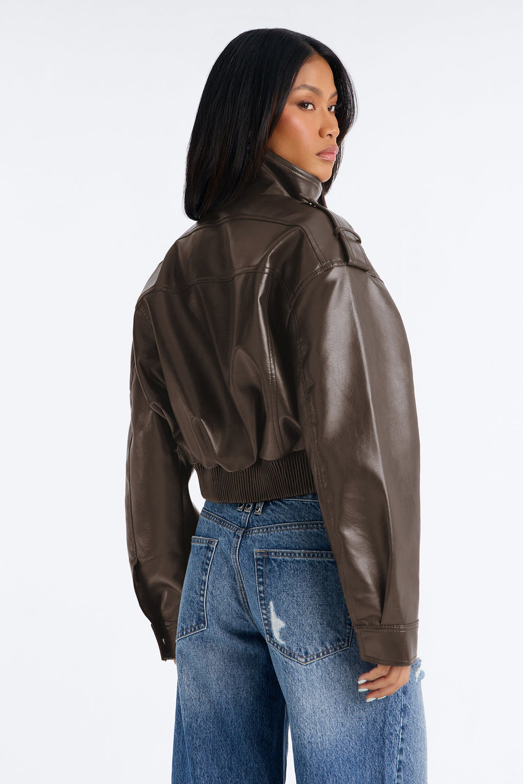 Midnight Moves Faux Leather Bomber Jacket - Olive