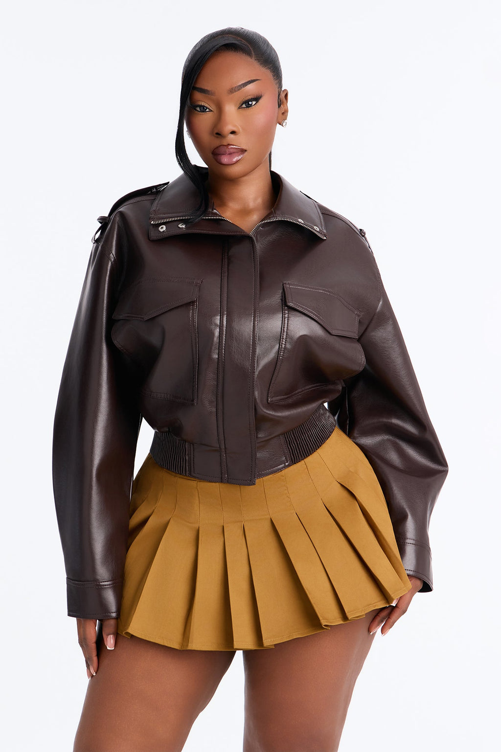 Midnight Moves Faux Leather Bomber Jacket - Chocolate